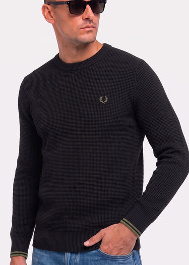 Fred Perry Pullover Waffle stitch jumper - black (Copy)