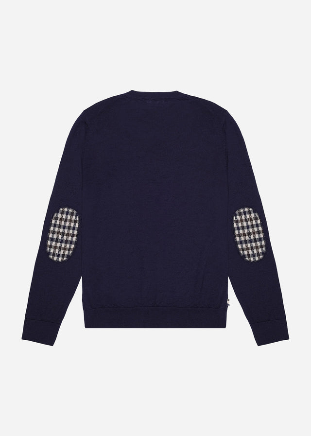 Aquascutum Pullover Extrafine merino wool patches knit - navy