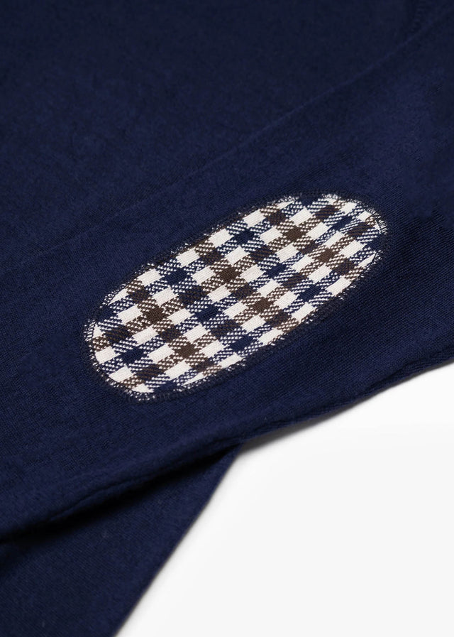 Aquascutum Pullover Extrafine merino wool patches knit - navy