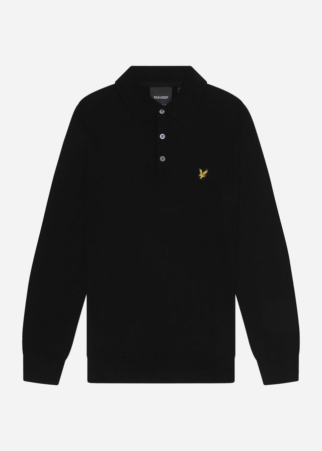 Lyle & Scott Pullover Cotton merino long sleeve knitted polo - jet black