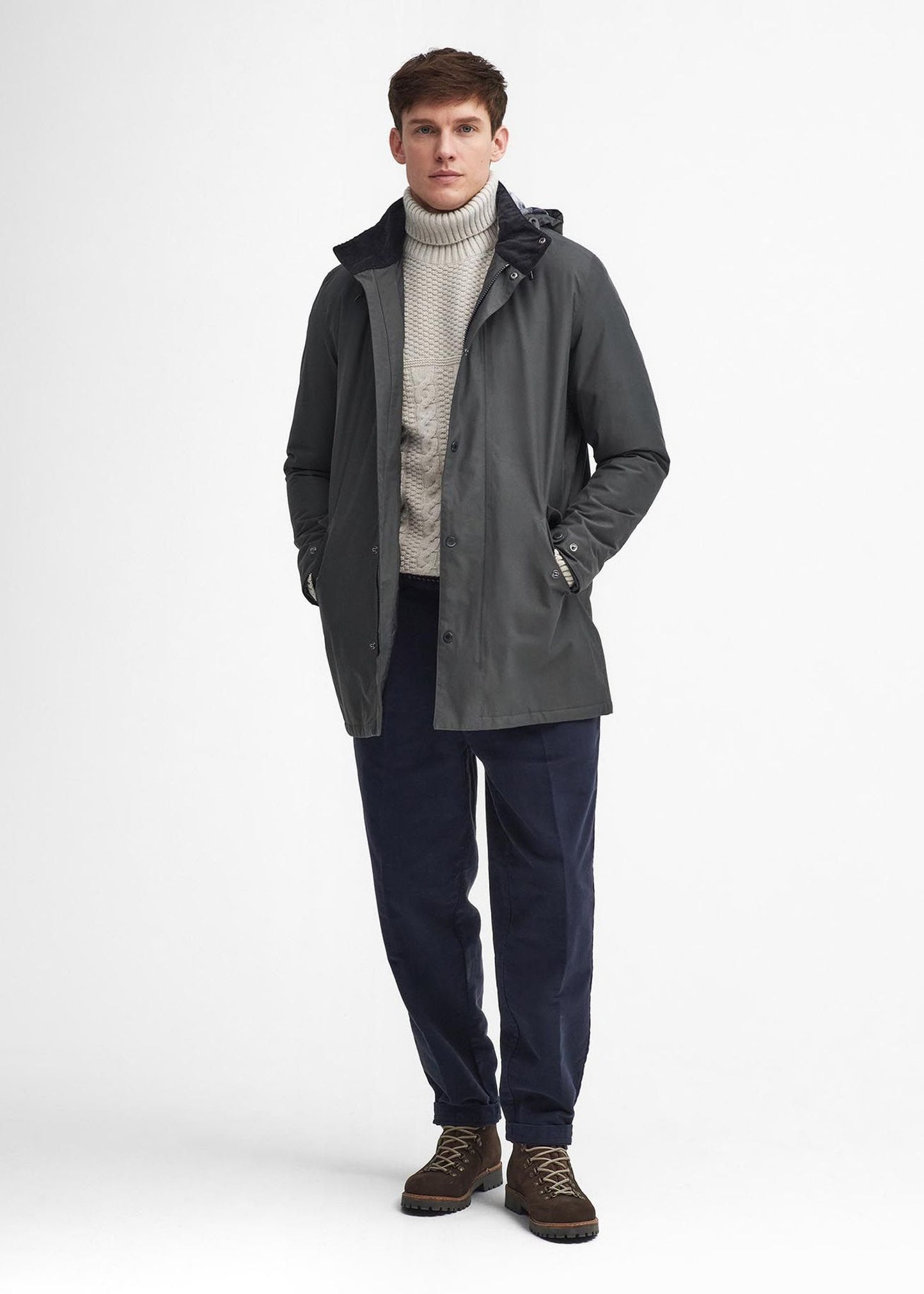 Barbour Jassen Chelsea waterproof mac - charcoal blue granite tartan