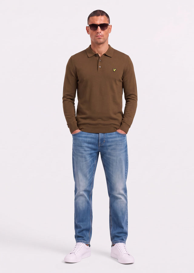 Lyle & Scott Langarm Polos Cotton merino long sleeve knitted polo - sepia brown