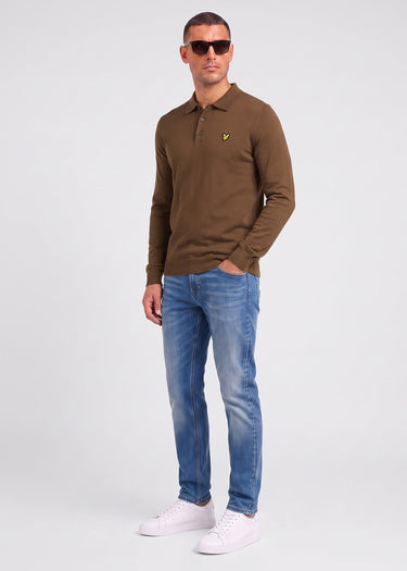 Lyle & Scott Longsleeve Polo's Cotton merino long sleeve knitted polo - sepia brown