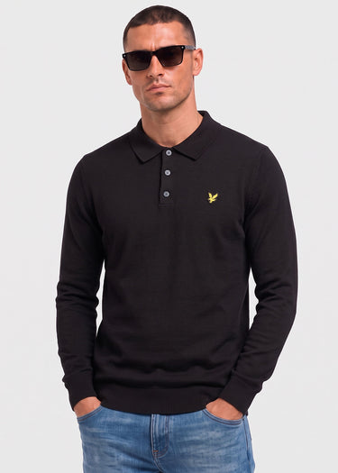 Lyle & Scott Truien Cotton merino long sleeve knitted polo - jet black