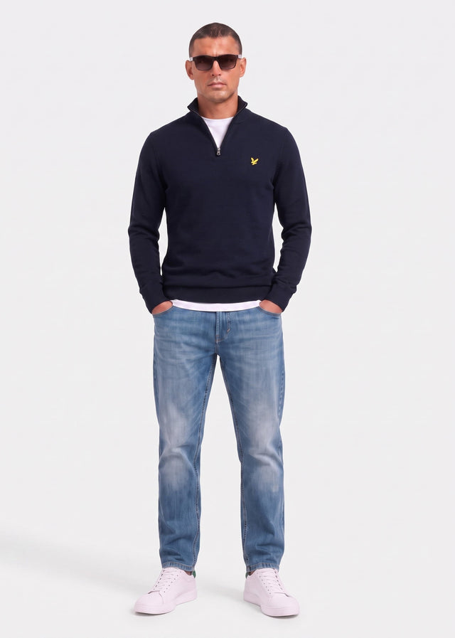 Lyle & Scott Pullover Cotton merino quarter zip jumper - dark navy