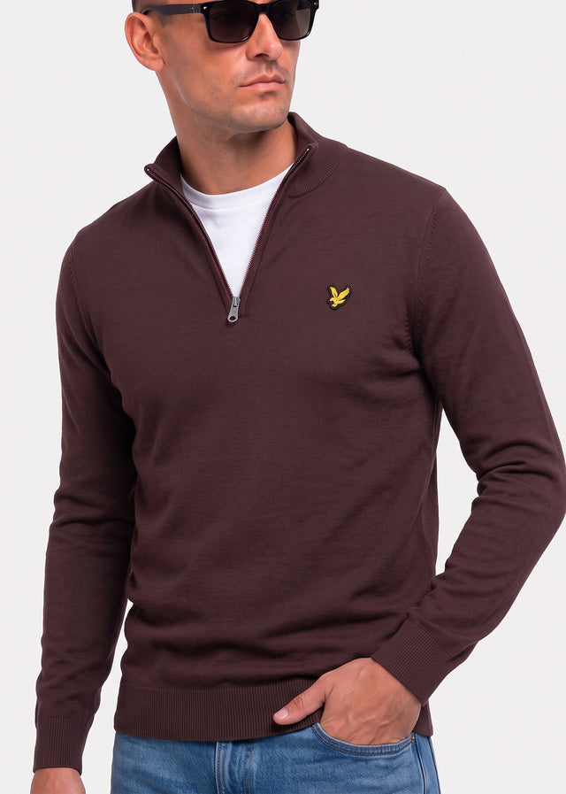 Lyle & Scott Pullover Cotton merino quarter zip jumper - espresso