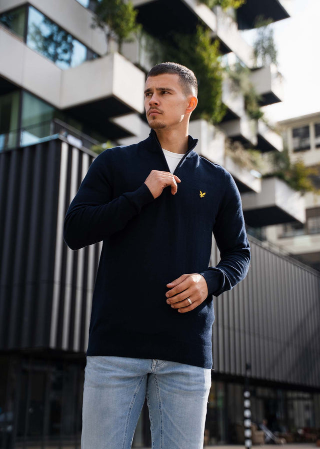 Lyle & Scott Pullover Cotton merino quarter zip jumper - dark navy