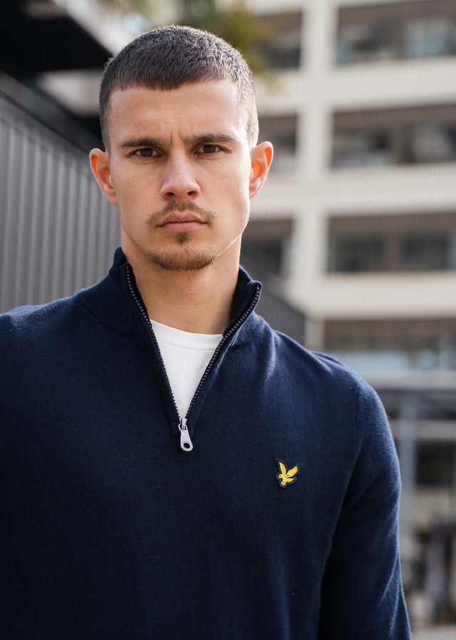 Lyle & Scott Pullover Cotton merino quarter zip jumper - dark navy