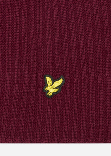 Lyle & Scott Mutsen Knitted ribbed beanie - burgundy