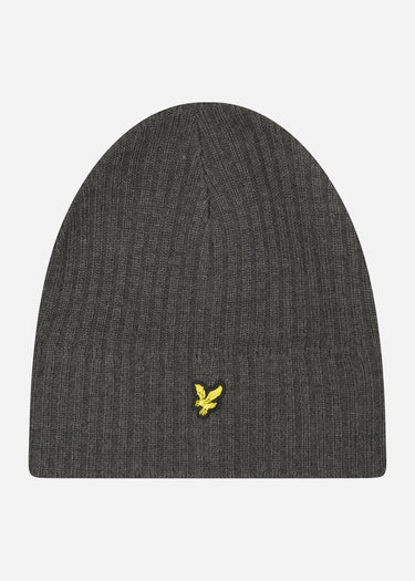 Lyle & Scott Mutsen Knitted ribbed beanie - mid grey marl