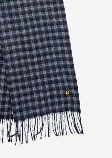 Lyle & Scott Sjaals Tartan lambswool scarf - dark navy away blue bright blue
