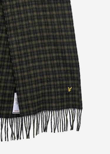 Lyle & Scott Sjaals Tartan lambswool scarf - jet black olive light grey marl