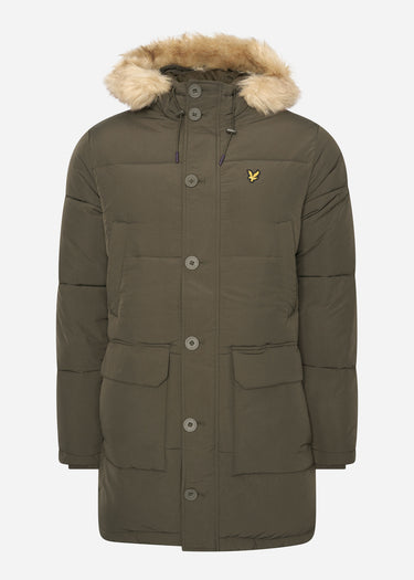 Lyle & Scott Jassen Heavyweight longline puffer jacket - olive
