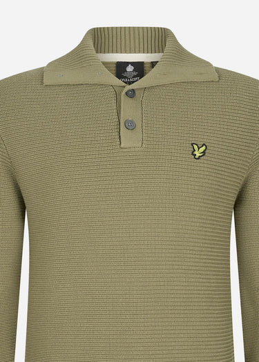 Lyle & Scott Truien Chunky rib button neck - seaweed