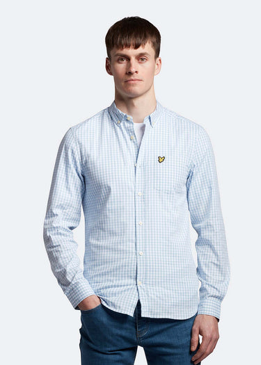Lyle & Scott Overhemden LS slim fit gingham shirt - light blue white
