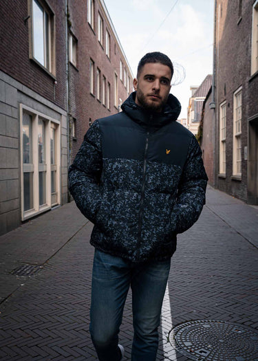 Lyle & Scott Jassen  Earth print wadded jacket - dark navy