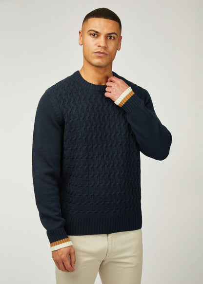 Ben Sherman Truien  Cable textured crew - dark navy 