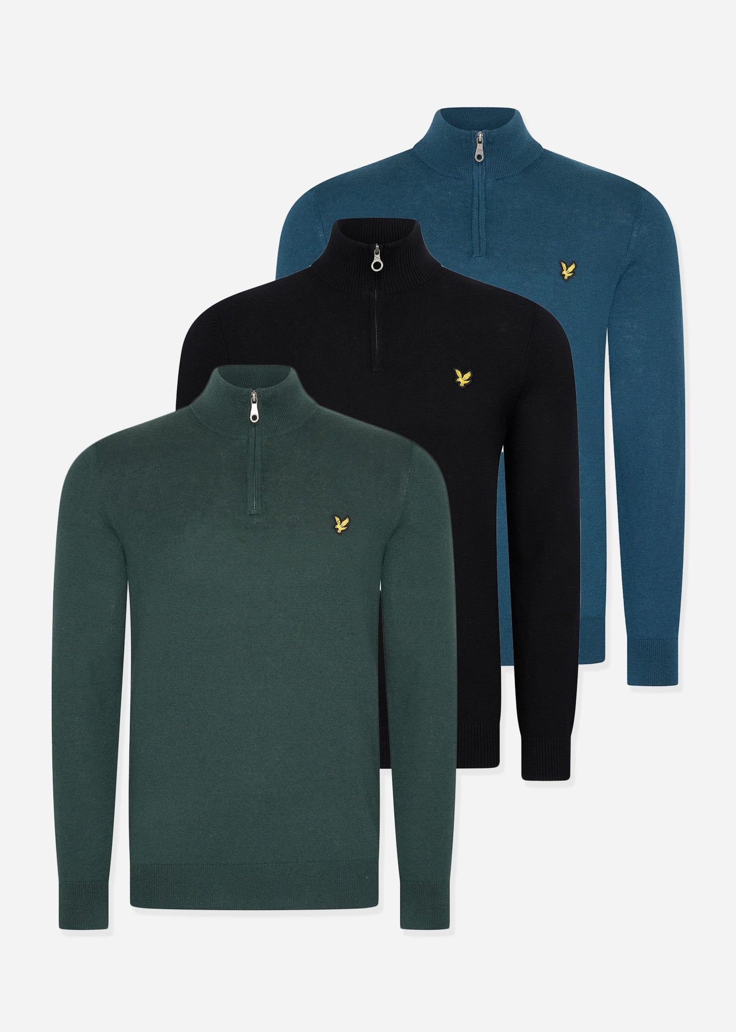 Lyle & Scott Truien 3 Pack cotton merino quarter zip jumper - jet black - argyle teal - apres navy