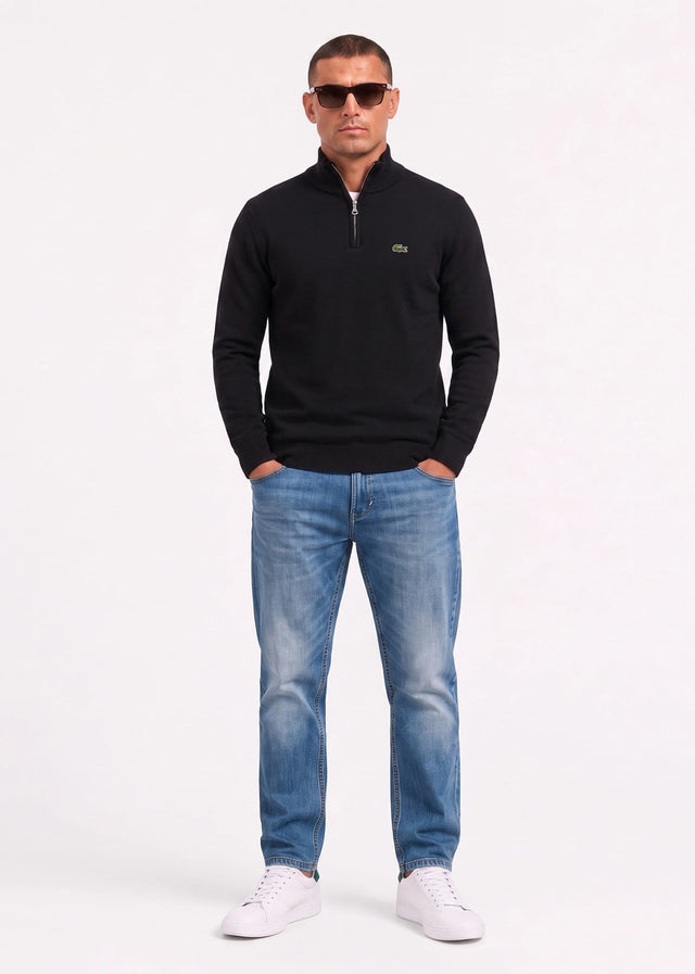 Lacoste Pullover Regular fit high zipped neck sweater - black