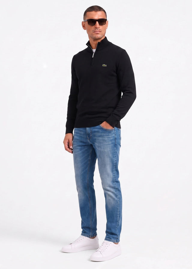 Lacoste Pullover Regular fit high zipped neck sweater - black