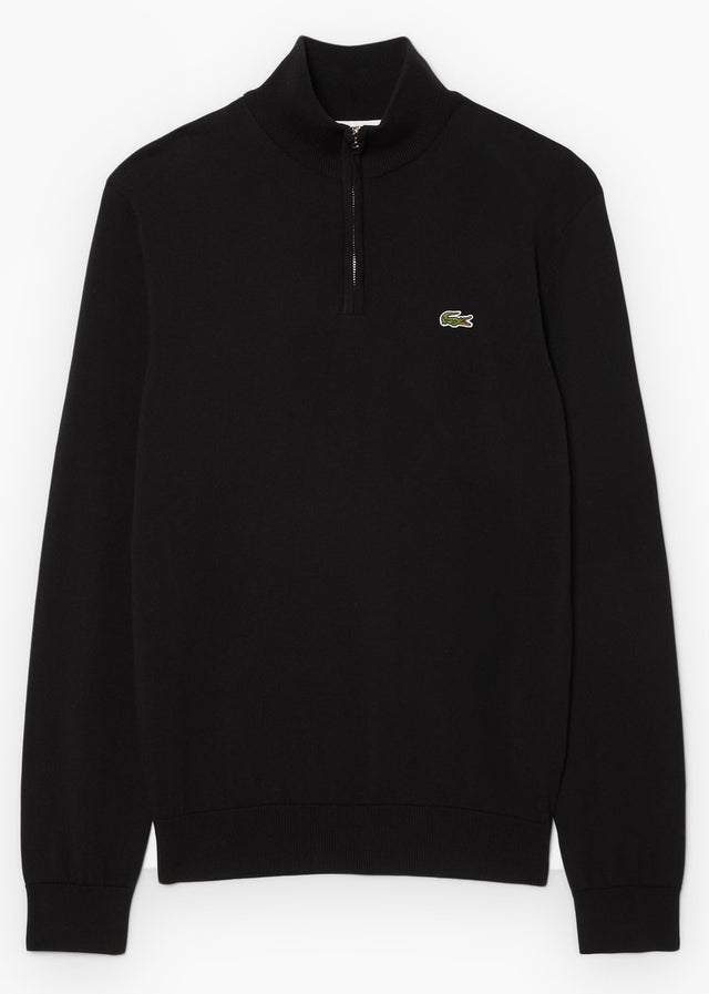 Lacoste Pullover Regular fit high zipped neck sweater - black