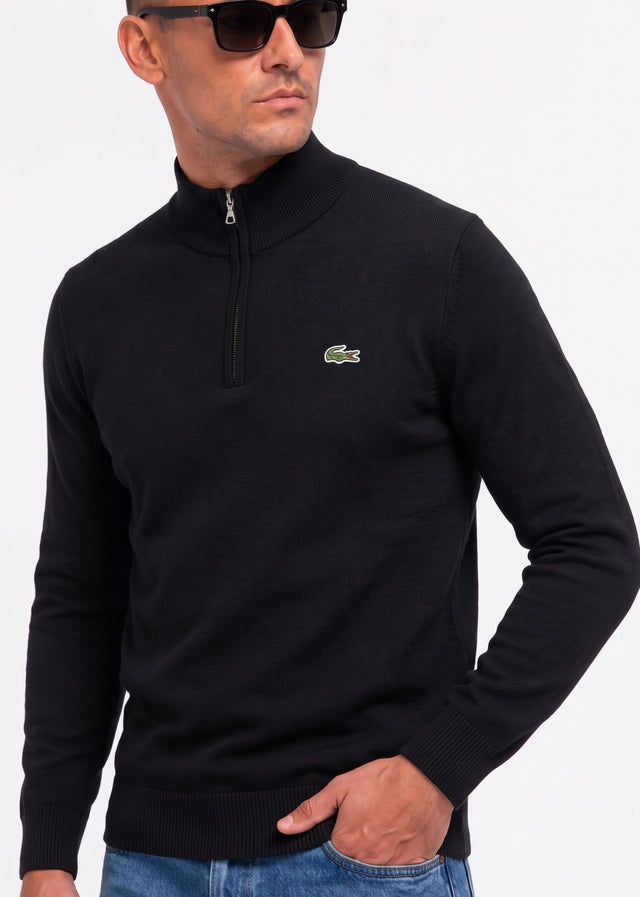 Lacoste Pullover Regular fit high zipped neck sweater - black