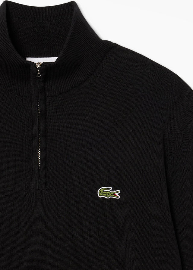 Lacoste Pullover Regular fit high zipped neck sweater - black