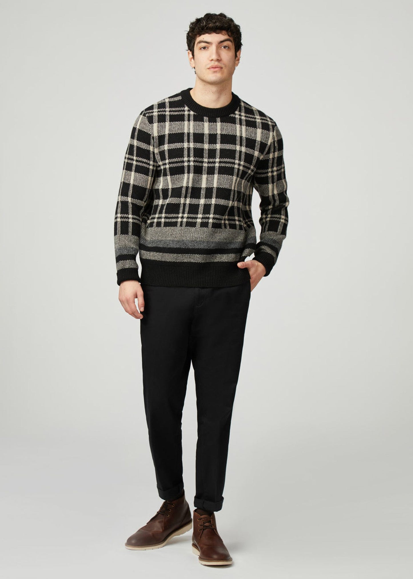 Ben Sherman Truien  Tartan jacquard crew - black 