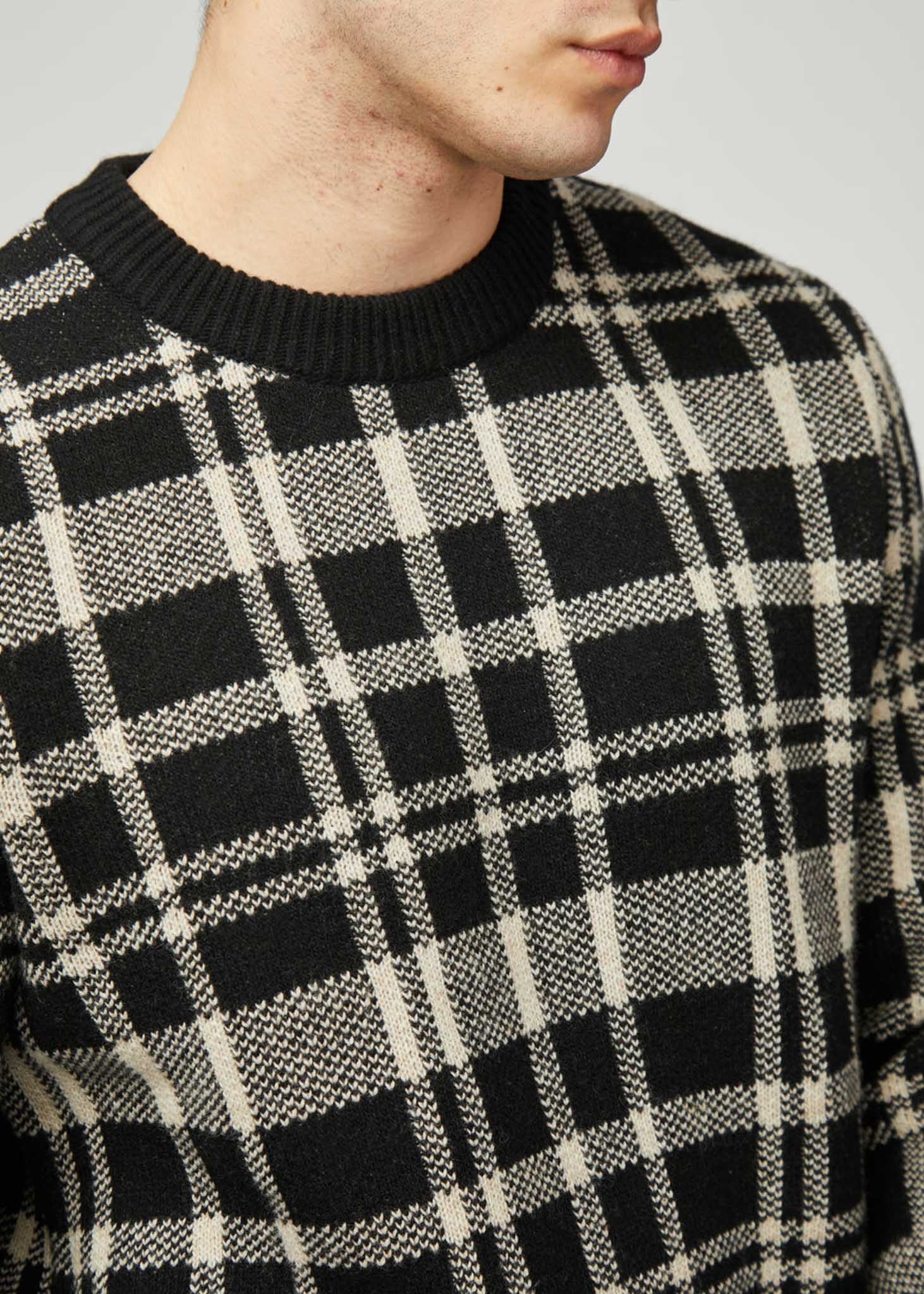 Ben Sherman Truien  Tartan jacquard crew - black 