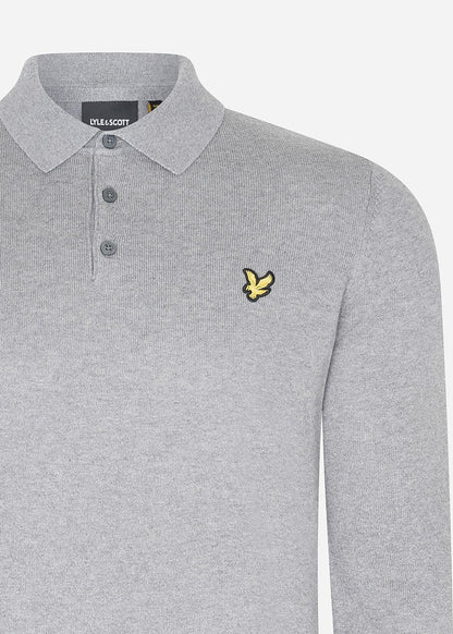 Lyle & Scott Truien  Cotton merino long sleeve knitted polo - mid grey marl 