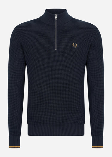 Fred Perry Truien  Waffle stitch half zip jumper - navy 