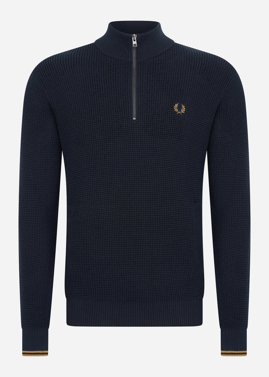 Fred Perry Truien  Waffle stitch half zip jumper - navy 