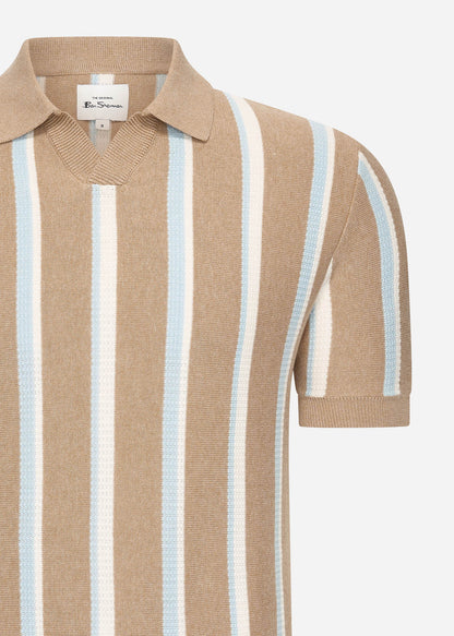 Ben Sherman Polo's  Vertical stripe open neck polo - stone 