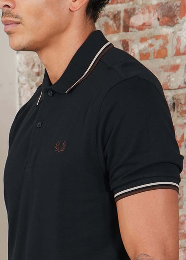 Fred Perry Polo's Twin tipped fred perry shirt - Navy Wheat Brown Tobacco