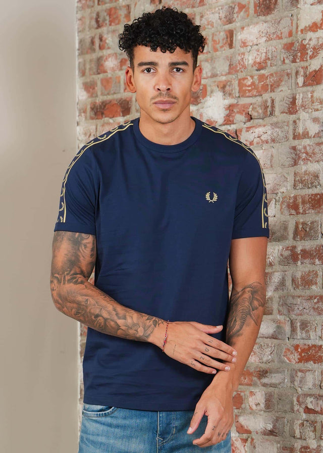 Fred Perry T-Shirts Contrast tape ringer t-shirt - tennis blue champagne