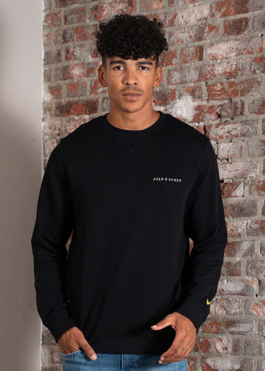 Lyle & Scott Truien Loopback embroidered crew neck sweatshirt - jet black white