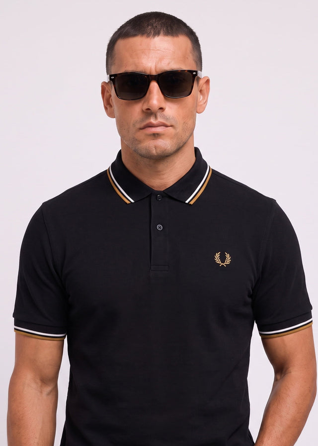 Fred Perry Poloshirts Twin tipped polo - black ecru dark caramel