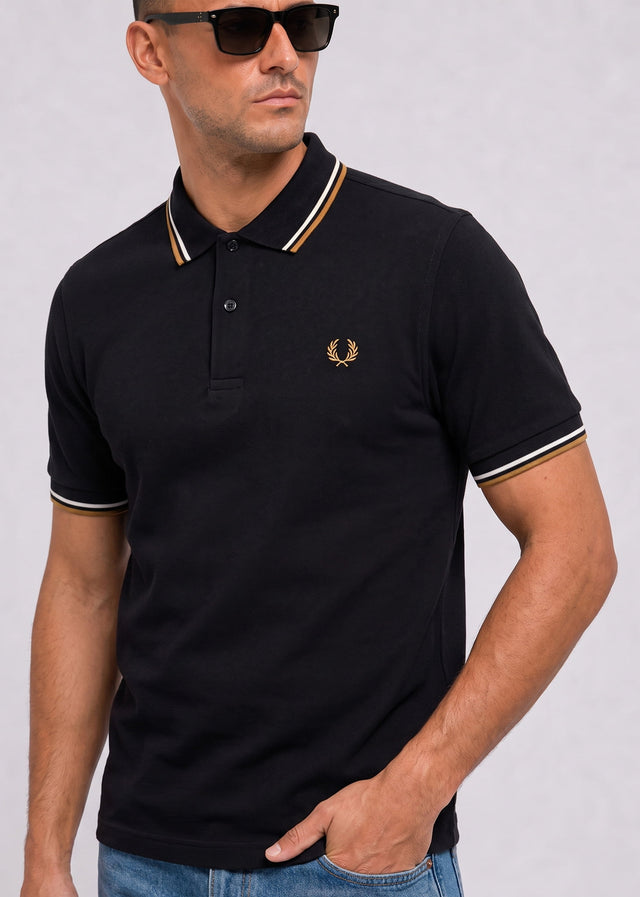 Fred Perry Poloshirts Twin tipped polo - black ecru dark caramel