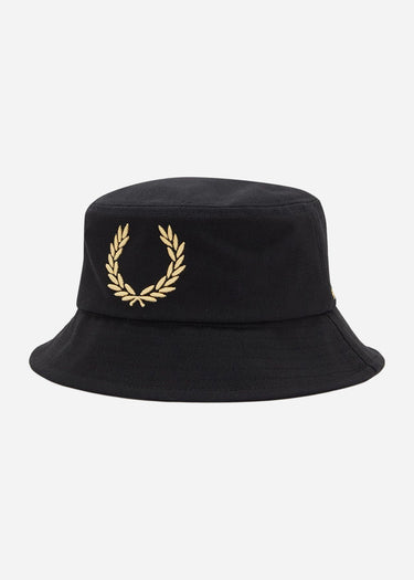 Fred Perry Bucket Hats Bold branding canvas buckethat - black champagne