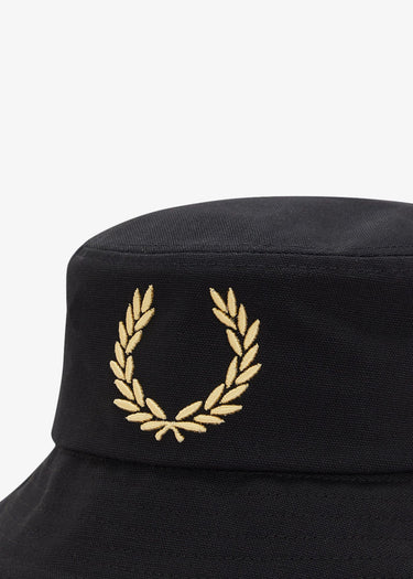 Fred Perry Bucket Hats Bold branding canvas buckethat - black champagne