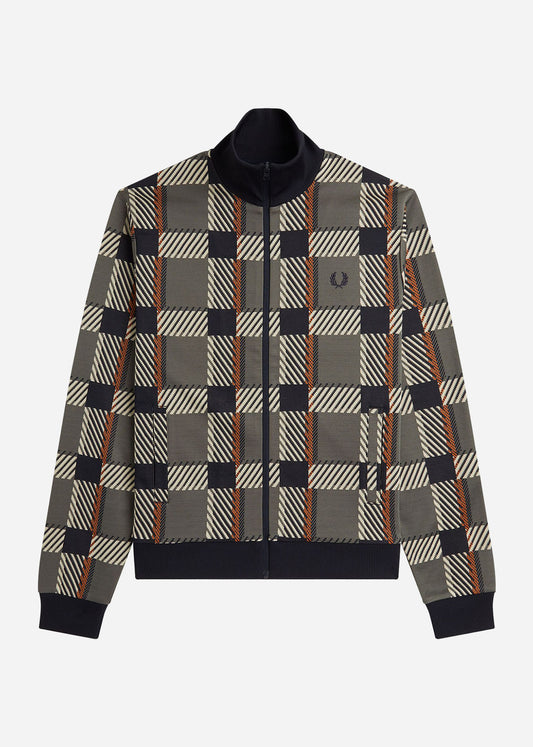 Fred Perry Vesten  Glitch tartan track jacket - field green 