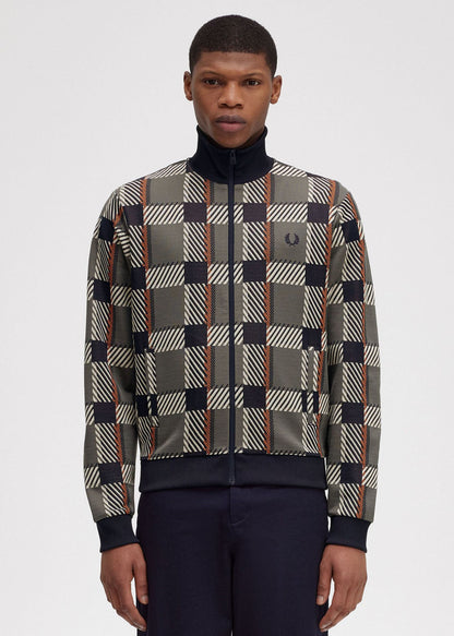 Fred Perry Vesten  Glitch tartan track jacket - field green 