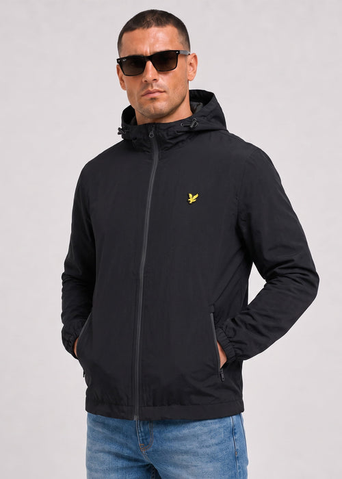 Contrast zip through hooded jacket - jet black gunmetal
