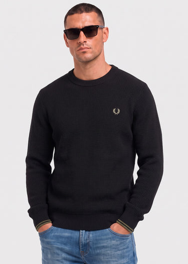 Fred Perry Pullover Waffle stitch jumper - black (Copy)