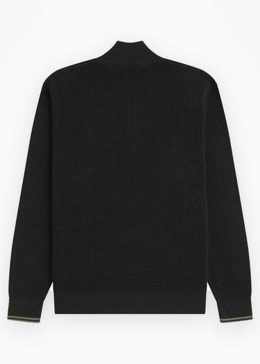 Fred Perry Pullover Waffle stitch half zip jumper - black