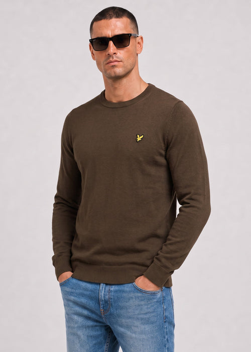 Cotton merino crew neck jumper - sepia brown