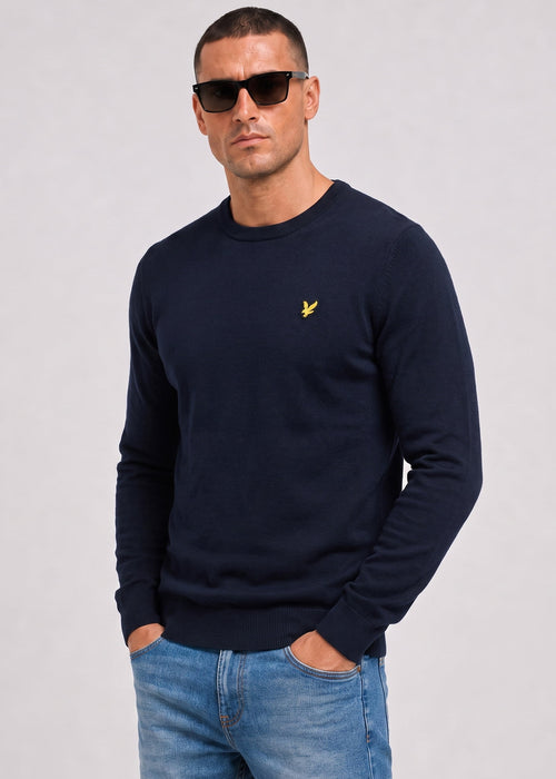 Cotton merino crew neck jumper - dark navy