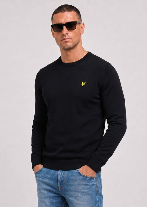 Cotton merino crew neck jumper - jet black