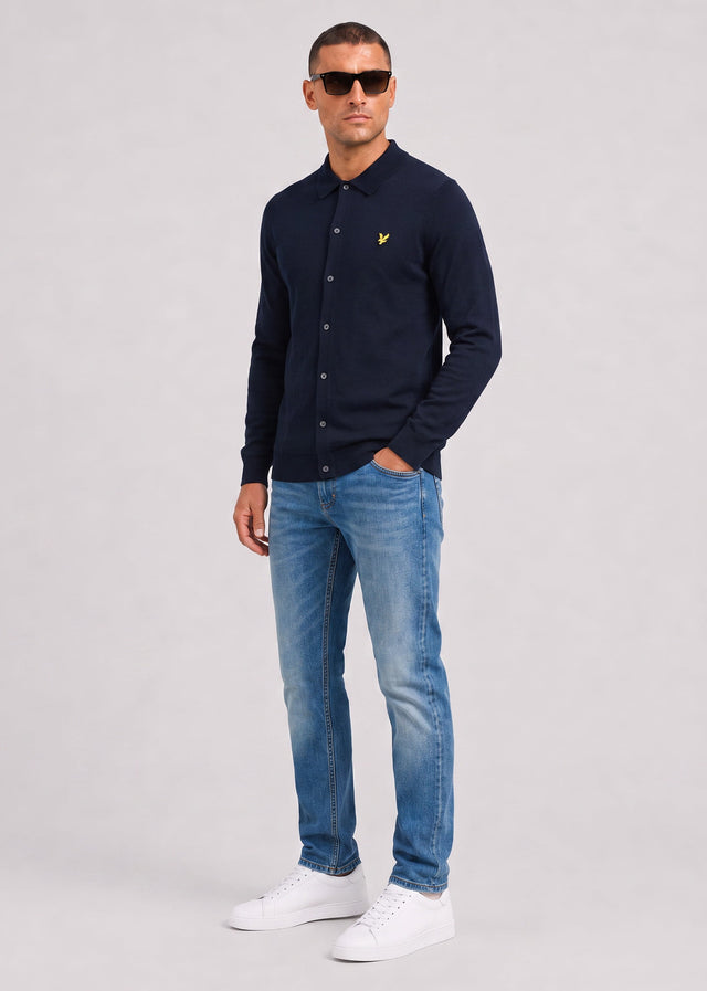 Lyle & Scott Hemden Cotton merino knitted shirt - dark navy