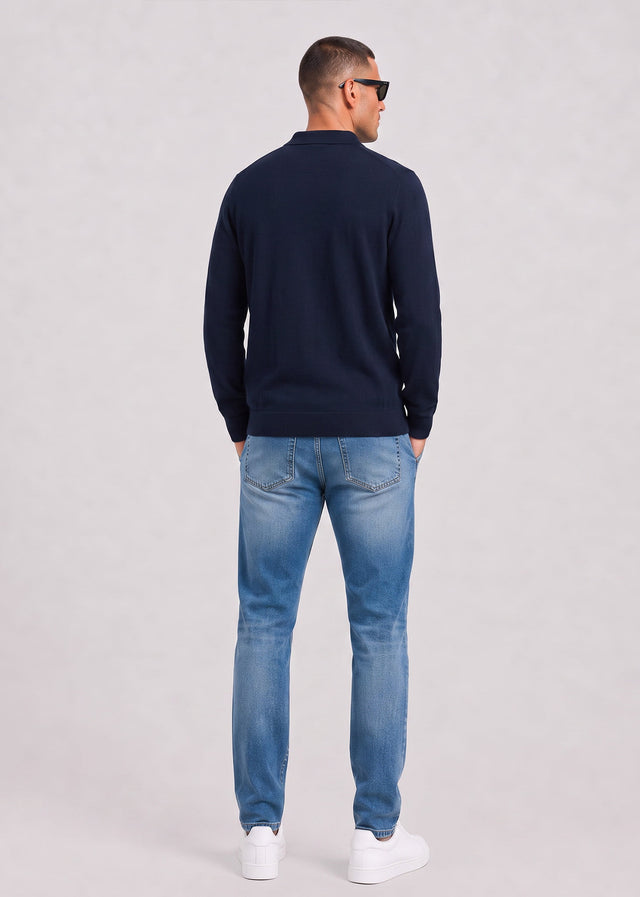 Lyle & Scott Hemden Cotton merino knitted shirt - dark navy